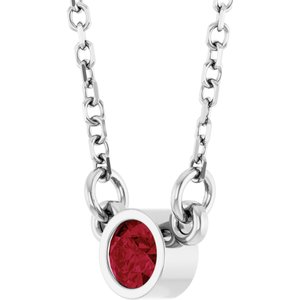Rhodium-Plated Sterling Silver Lab-Grown Ruby Solitaire 16" Necklace-Lab-Grown Ruby-3 Mm