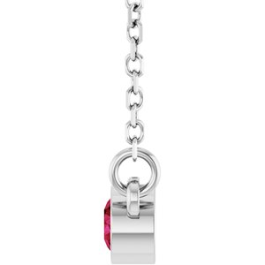 Rhodium-Plated Sterling Silver Lab-Grown Ruby Solitaire 16" Necklace-Lab-Grown Ruby-3 Mm