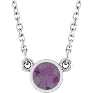 Rhodium-Plated Sterling Silver Lab-Grown Alexandrite Solitaire 16" Necklace-Lab-Grown Alexandrite-4 Mm