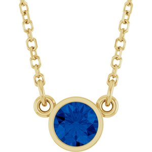 14K Yellow Lab-Grown Blue Sapphire Solitaire 16" Necklace-Lab-Grown Blue Sapphire-4 Mm