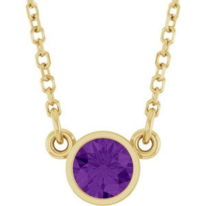 14K Yellow Natural Amethyst Solitaire 16" Necklace-Natural Amethyst-4 Mm