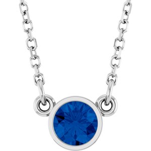 14K White Lab-Grown Blue Sapphire Solitaire 16" Necklace-Lab-Grown Blue Sapphire-4 Mm