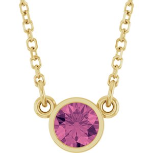14K Yellow Natural Pink Tourmaline Solitaire 16" Necklace-Natural Pink Tourmaline-4 Mm