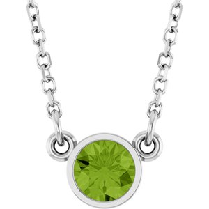 Rhodium-Plated Sterling Silver Natural Peridot Solitaire 16" Necklace-Natural Peridot-4 Mm