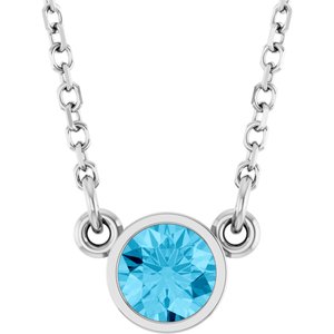 Rhodium-Plated Sterling Silver Natural Aquamarine Solitaire 16" Necklace-Natural Aquamarine-4 Mm
