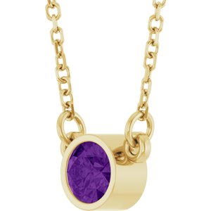 14K Yellow Natural Amethyst Solitaire 16" Necklace-Natural Amethyst-4 Mm