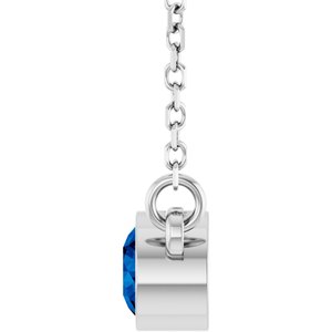14K White Lab-Grown Blue Sapphire Solitaire 16" Necklace-Lab-Grown Blue Sapphire-4 Mm