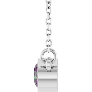 Rhodium-Plated Sterling Silver Lab-Grown Alexandrite Solitaire 16" Necklace-Lab-Grown Alexandrite-4 Mm