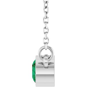 Rhodium-Plated Sterling Silver Lab-Grown Emerald Solitaire 16" Necklace-Lab-Grown Emerald-4 Mm