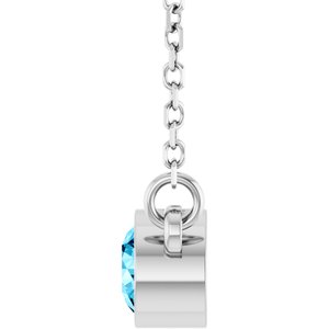 Rhodium-Plated Sterling Silver Natural Aquamarine Solitaire 16" Necklace-Natural Aquamarine-4 Mm
