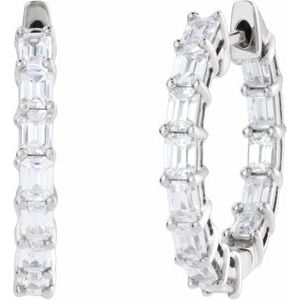 14K White 3 CTW Lab-Grown Diamond Inside-Outside 21.2 mm Hoop Earrings-Emerald-21.2 Mm