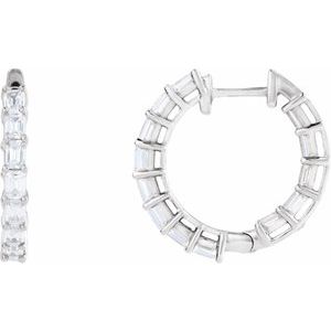14K White 3 CTW Lab-Grown Diamond Inside-Outside 21.2 mm Hoop Earrings-Emerald-21.2 Mm