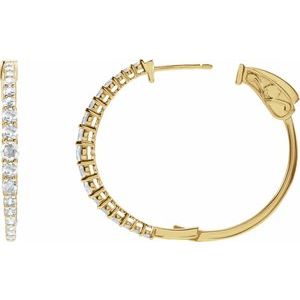 14K Yellow 1 1/3 CTW Lab-Grown Diamond 30 mm Hoop Earrings-Round-30 Mm