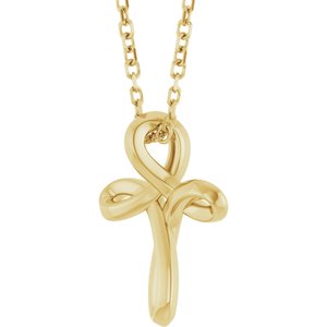 14K Yellow Freeform Cross 16-18" Necklace-16-18 In-Polished