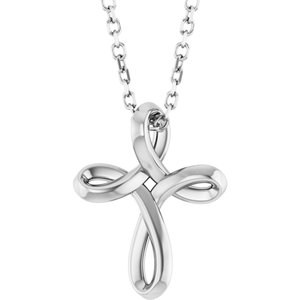 14K White Freeform Cross 16-18" Necklace-16-18 In-Polished