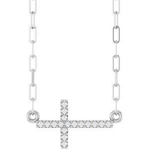 Sterling Silver .06 CTW Natural Diamond Sideways Cross 18" Necklace-Natural Diamond-16 X 8.2 Mm