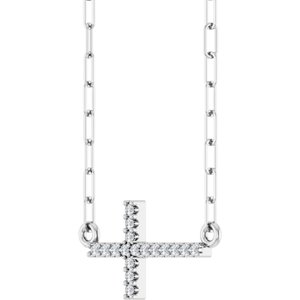 Sterling Silver .06 CTW Natural Diamond Sideways Cross 18" Necklace-Natural Diamond-16 X 8.2 Mm