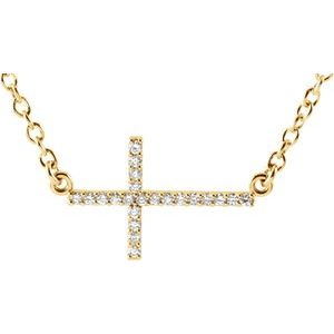 14K Yellow 1/10 CTW Natural Diamond Sideways Cross 16-18" Necklace-Natural Diamond-19.5 X 10.8 Mm