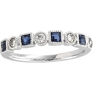14K White 1/5 CTW Natural Diamond & Natural Blue Sapphire Anniversary Band-Square