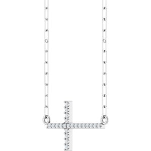 Sterling Silver .08 CTW Natural Diamond Sideways Cross 18" Necklace-Natural Diamond-19.3 X 10.8 Mm