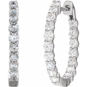 14K White 1 CTW Lab-Grown Diamond Inside-Outside Hinged 19.3 mm Hoop Earrings-Round-19.3 Mm