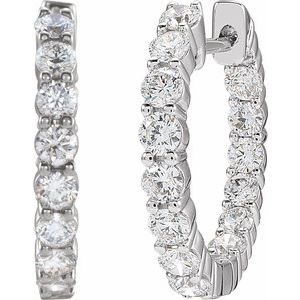 14K White 2 CTW Lab-Grown Diamond Inside-Outside Hinged 20 mm Hoop Earrings-Round-20 Mm