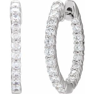 14K White 3/4 CTW Natural Diamond Inside-Outside Hinged 17.2 mm Hoop Earrings-Round-17.2 Mm