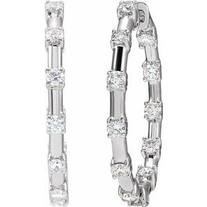 14K White 1 CTW Lab-Grown Diamond Inside-Outside 25.1 mm Hoop Earrings-Round-25.14 Mm