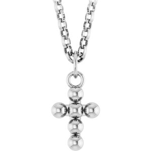 Sterling Silver Beaded Cross 18" Necklace-18 In-Polished