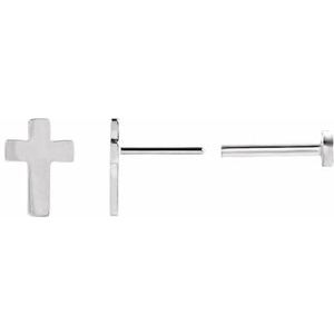 14K White 7x5 mm Cross Earrings-Press Fit Back Included-Polished