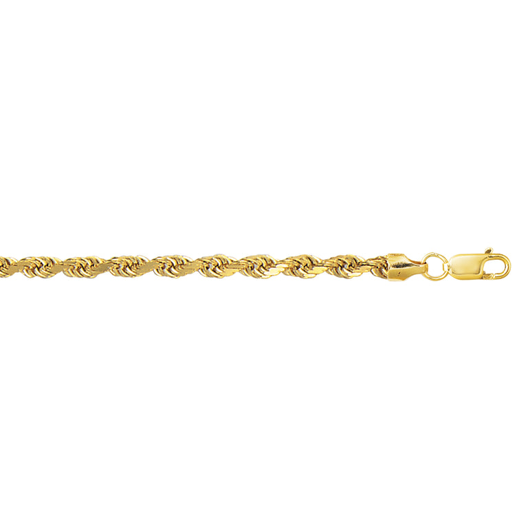 10K Gold 4.0mm Diamond Cut Lite Rope Chain -Yellow | Lobster