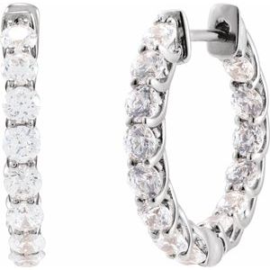 14K White 2 1/5 CTW Lab-Grown Diamond Inside-Outside 19.7 mm Hoop Earrings-Round-19.7 Mm