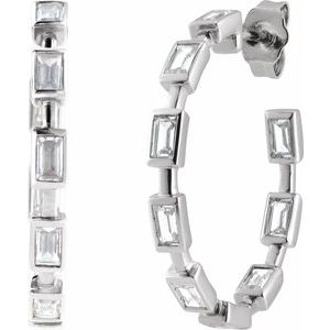 14K White 1 1/4 CTW Lab-Grown Diamond 24.5 mm Hoop Earrings-Straight Baguette-24.5 Mm