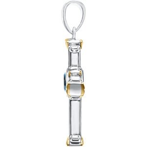 Sterling Silver & 14K Yellow Natural Swiss Blue Topaz Cross Pendant-Natural Swiss Blue Topaz-7 Mm