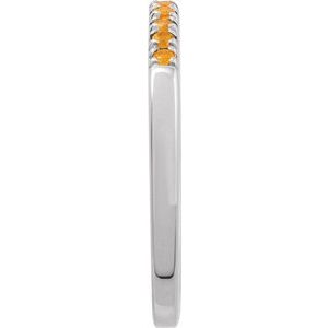 14K White Natural Citrine Stackable Ring-Round-1.5 Mm