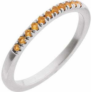 14K White Natural Citrine Stackable Ring-Round-1.5 Mm