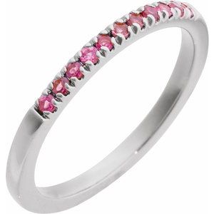 14K White Natural Pink Tourmaline Stackable Ring-Round-1.5 Mm