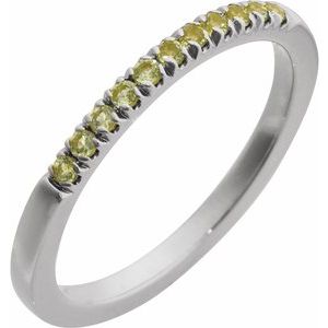 14K White Natural Peridot Stackable Ring-Round-1.5 Mm