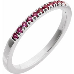 14K White Lab-Grown Ruby Stackable Ring-Round-1.5 Mm