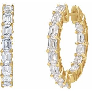 14K Yellow 3 CTW Natural Diamond Inside-Outside 21.2 mm Hoop Earrings-Emerald-21.2 Mm