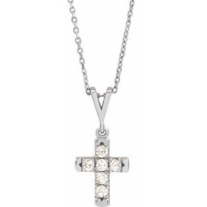 Platinum 1/4 CTW Natural Diamond French-Set Cross 16-18" Necklace-Natural Diamond-2.2Mm :: 1/4 Ctw