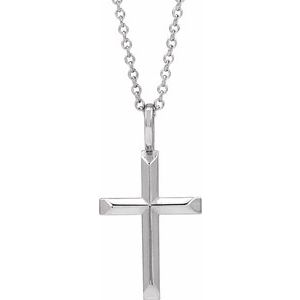 Sterling Silver Knife-Edge Cross 16-18" Necklace-16-18 In-Polished
