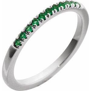 14K White Natural Emerald Stackable Ring-Round-1.5 Mm