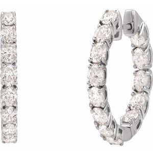 14K White 2 5/8 CTW Natural Diamond Inside-Outside 20.6 mm Hoop Earrings-Oval-20.67 Mm