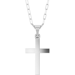 14K White Cross & Paperclip-Style Chain 18" Necklace-18 In-Polished
