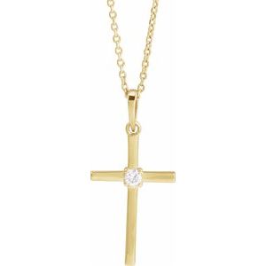 14K Yellow .06 CT Natural Diamond Cross 16-18" Necklace-Natural Diamond-2.5Mm :: 0.06 Ct