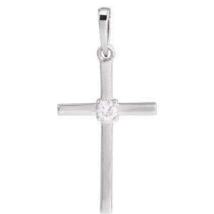 14K White 1/10 CT Natural Diamond Cross Pendant-Natural Diamond-3Mm :: 1/10 Ct