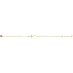 14K Yellow 1/5 CTW Natural Diamond Double Sideways Cross 7-8" Bracelet-Round-1.5 Mm