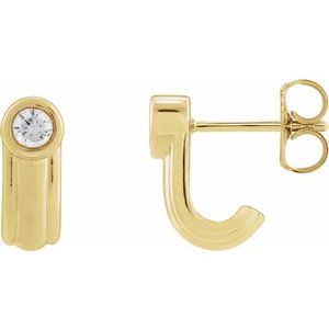 14K Yellow 1/5 CTW Natural Diamond Solitaire J Hoop Earrings-4.2 Mm-Natural Diamond