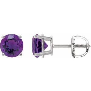 Platinum 7 mm Natural Amethyst Earrings-Pair-7 Mm
